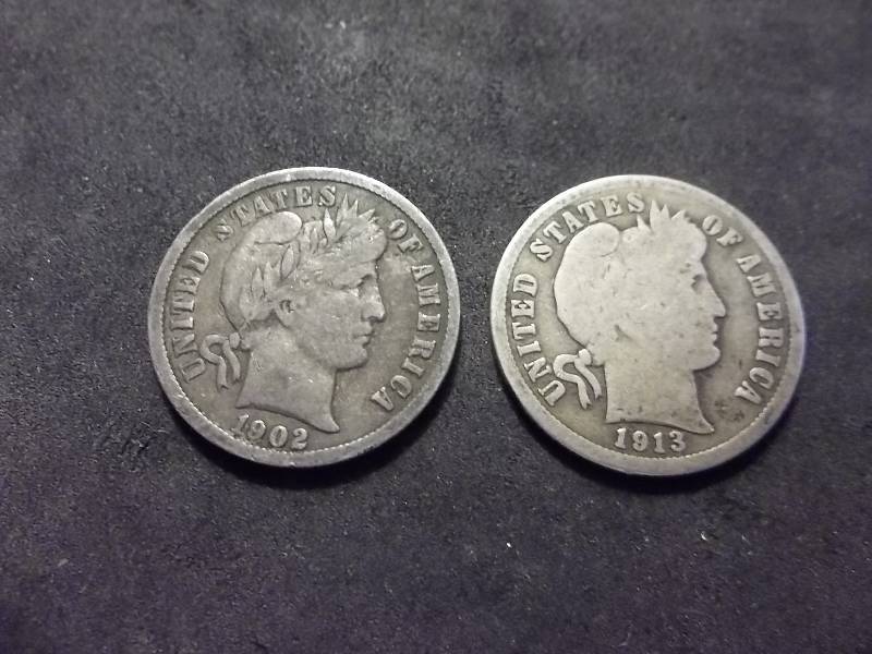 1902, 1913 Barber Dimes