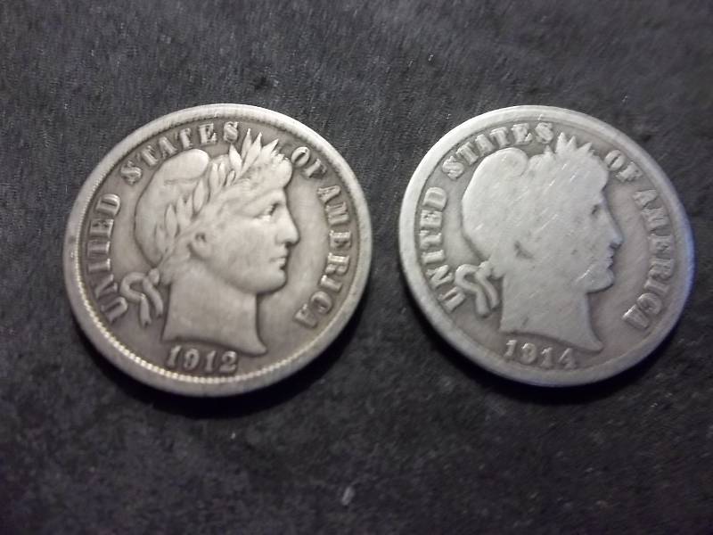 1912, 1914 Barber Dimes