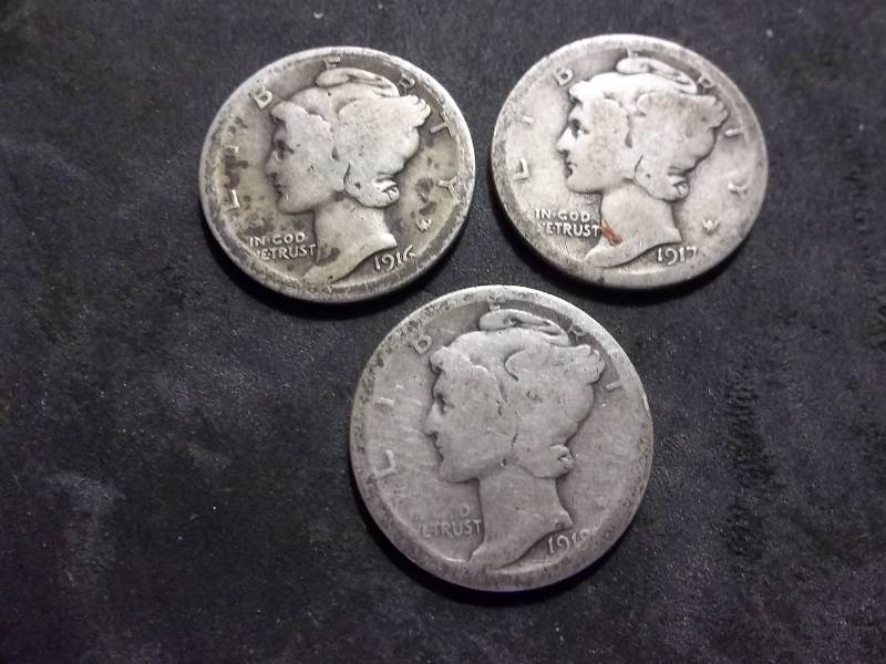 1916 S, 1917 D, 1918  Mercury Dimes