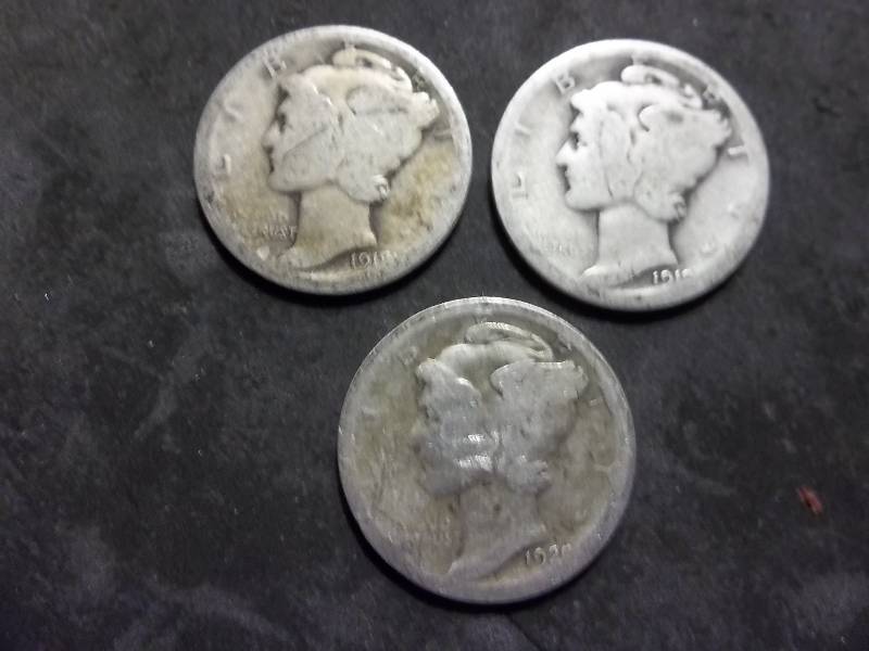 1918 D, 1919 D, 1920 D Mercury Dimes