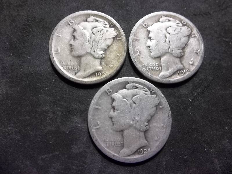 1919 S, 1920 , 1924 D Mercury Dimes