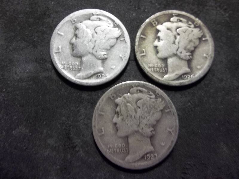 1925 S, 1926 D, 1927 S Mercury Dimes