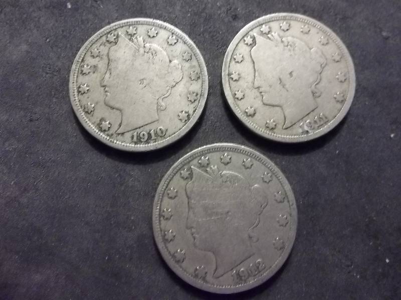 1910, 1911, 1912 D V-Nickels