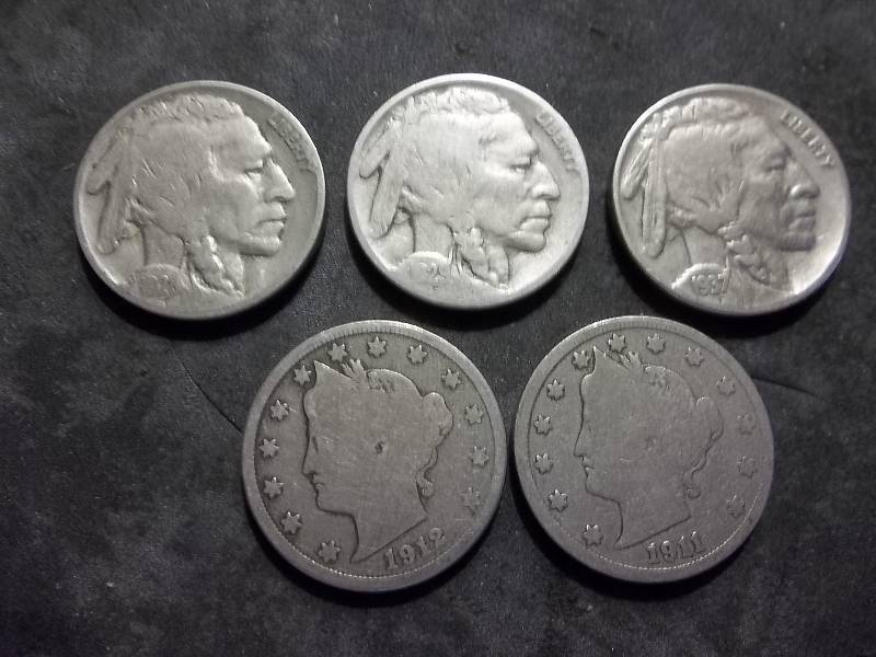 1928, 1929, 1937 Buffalo & 1911, 1912 D V-Nickels