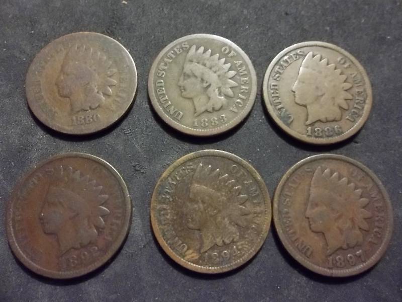 1880, 1883, 1886, 1892, 1894, 1897 Indian Head Cents