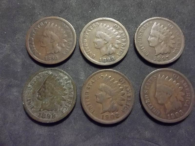 1880, 1883, 1897, 1898, 1902, 1903 Indian Head Cents