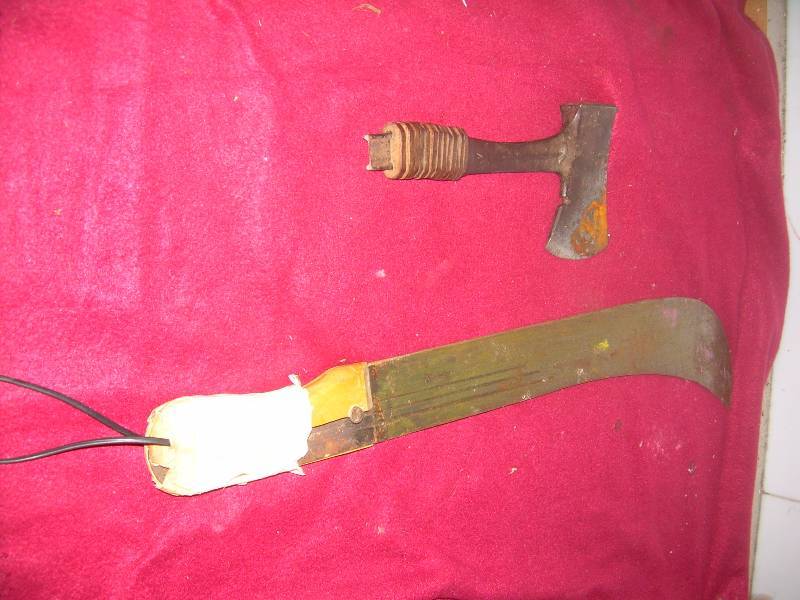 ANTIQUE HATCHET AND MACHETTE