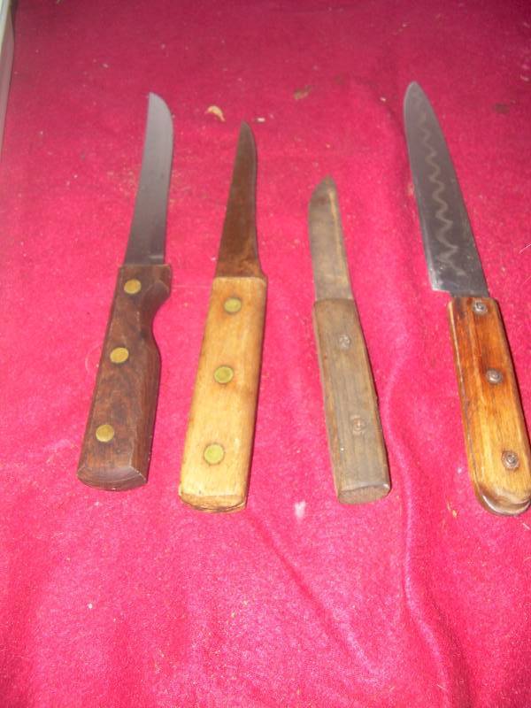 VINTAGE WOOD HANDLED BUTCHER KNIVES