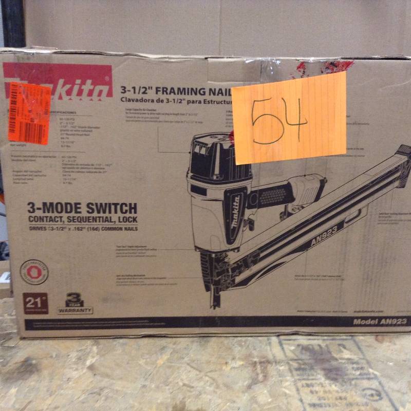 lot 54 image: Makita 3-12 in. 21 Degree Full Round Head Framing Nailer not used
