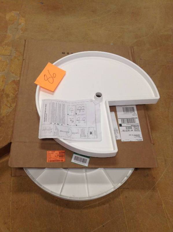 lot 86 image: Kanape & Vogt 33 in. H x 24 in. W x 24 in. D 2-Shelf Pie Cut Door Mount Lazy Susan Cabinet Organizer never used