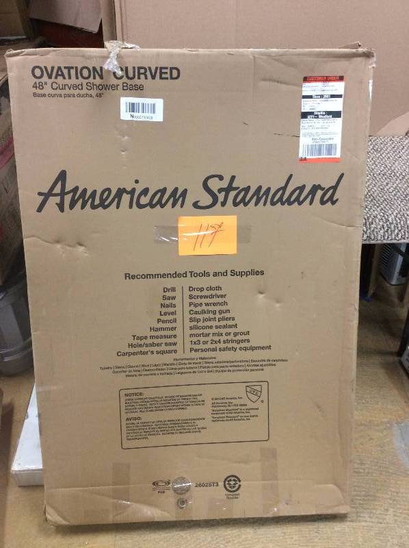 lot 117 image: American Std Ovation 30 in. x 48 in. Single Threshold Shower Base in Arctic White