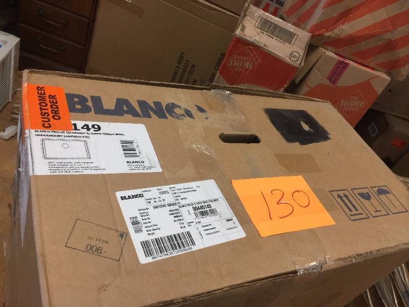 lot 130 image: BLANCO 440149 PRECIS Super Single Bowl Undermount Silgranit II Sink, Anthracite open box never used