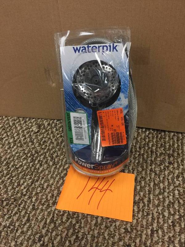 lot 144 image: Waterpik Shower Massage Plus 8-Spray Hand Shower in Chrome open box never used