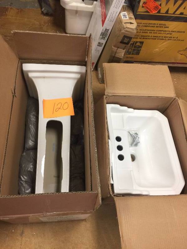 lot 120 image: Foremost Series 1930 Pedestal Combo Bathroom Sink in White open box never used