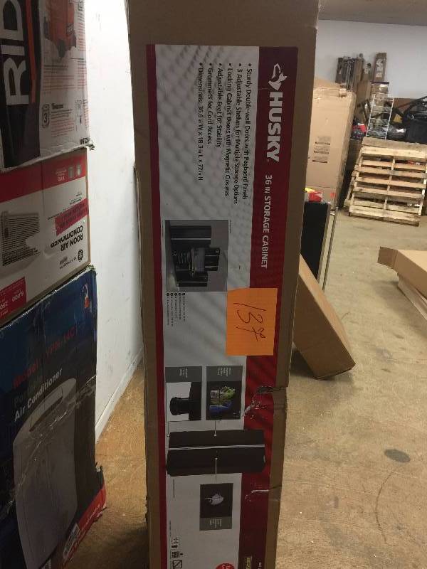 lot 137 image: Husky Garage Cabinet 72 X 36 X 18 D Steel Tall Tool Chest Box Organizer Storage open box never used