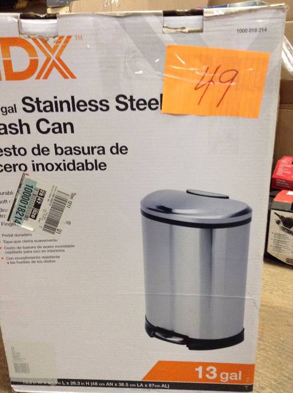 lot 49 image: HDX 13 Gal Stainless Steel Trash Can