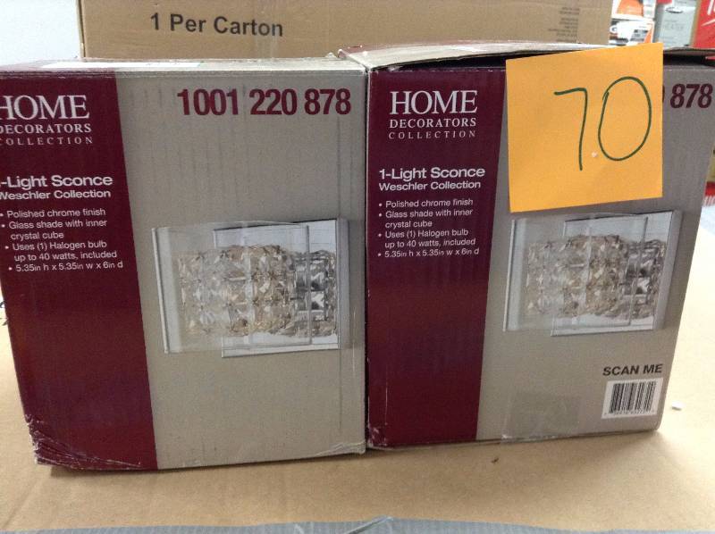 lot 70 image: Lot of 2 Home Decorators 1 light sconce weschler collection new