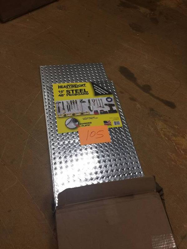 lot 105 image: Lot of 2-16 in. x 48 in. Diamond Plate Galvanized Steel Pegboard New