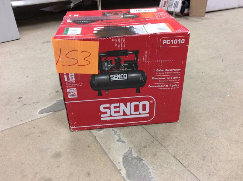 lot 153 image: Senco 1 Gal. 12 HP Portable Electric Air Compressor Model#  PC1010  open box never used
