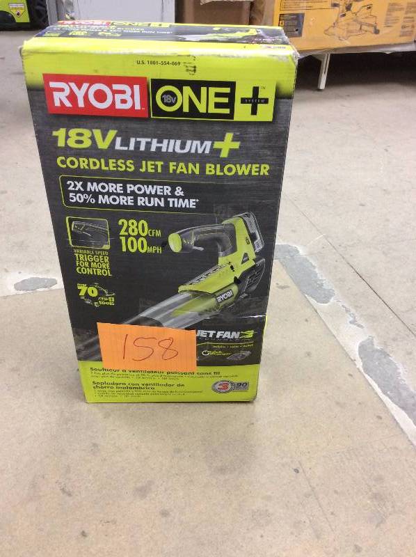 lot 158 image: Ryobi One Lithium 100 Mph 280 Cfm Lion Cordless Jet Fan Blower