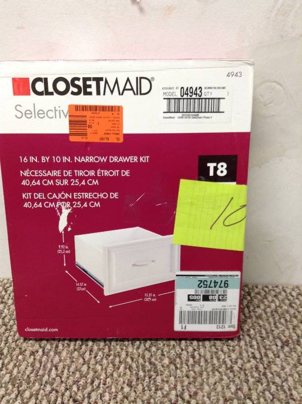 lot 10 image: Closetmaid 16x 10 narrow drawer kit New