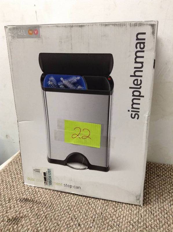 lot 22 image: Simplehuman 46L stainless steel trash can