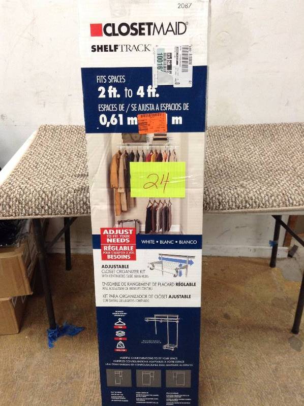 lot 24 image: Closetmaid shelftrack fits 2 ft to 4 ft adjustable closet organizer
