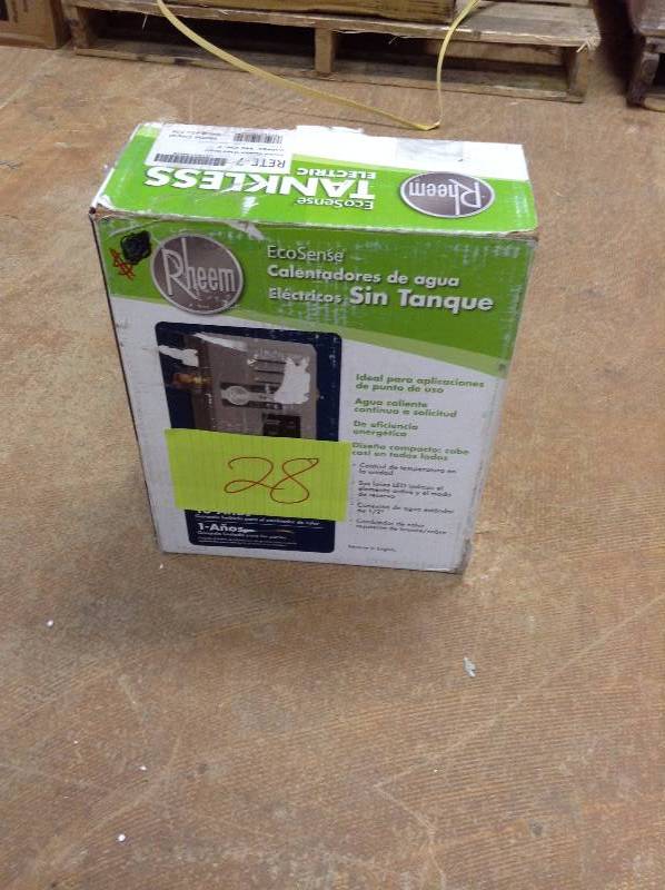 lot 28 image: Rhem Eco Sense tankless electric tankless water heater 240V never used