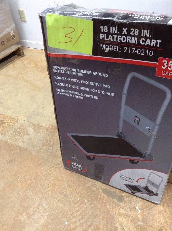 lot 31 image: Platform Cart 18 in x 28 in missing wheels