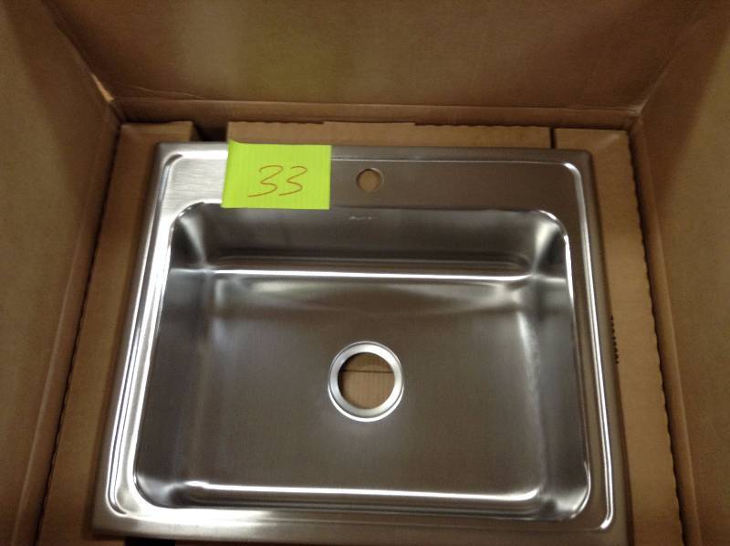 lot 33 image: Elkay Lustertone Drop-In Stainless Steel 25 in. 1-Hole Single Basin Kitchen Sink never used