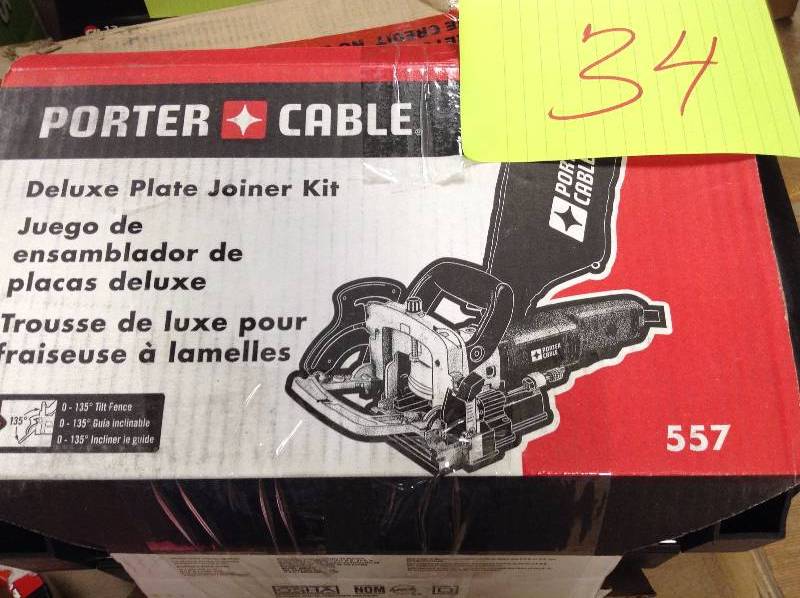 lot 34 image: Porter Cable 557 7 Amp 3-38 in. Deluxe Plate Joiner in like new condition