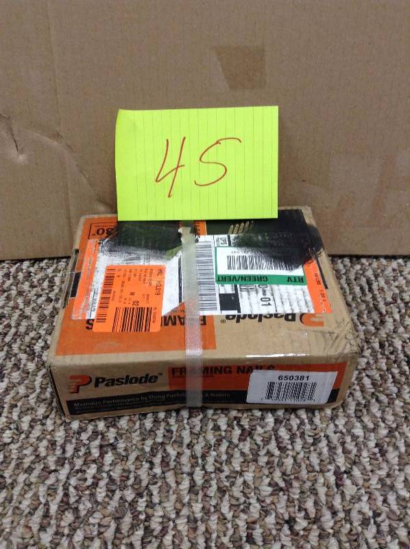 lot 45 image: Paslode 2 in. x 0.113-Gauge 30° Galvanized Ring Shank Paper Tape Framing Nails (2,000 per Box)