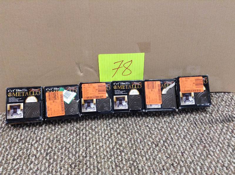 lot 78 image: Lot of 6 boxes - Vinyl 4 in. x 4 in. Self-Sticking WallDecorative Wall Tile in Pewter (27 TilesBox)
