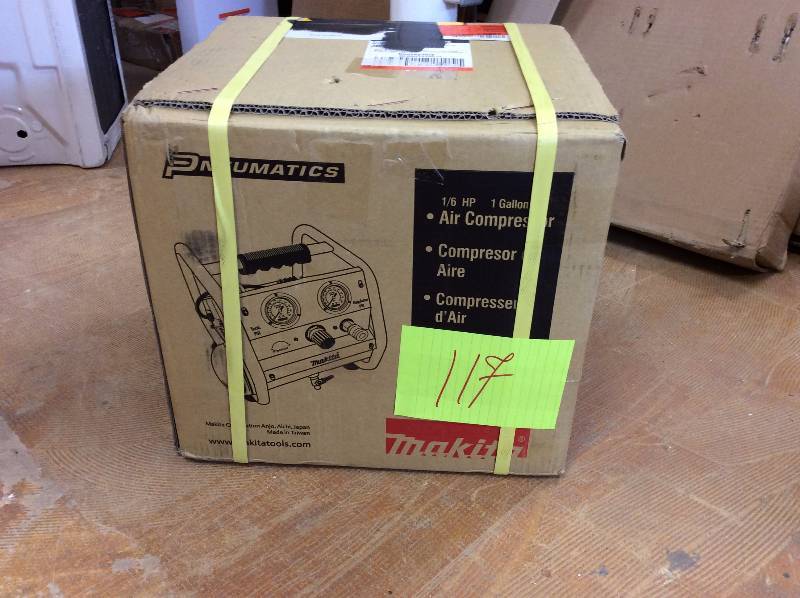 lot 117 image: Makita 1 Gal. 125 PSI Portable Electric Compact Air Compressor model AC001 new