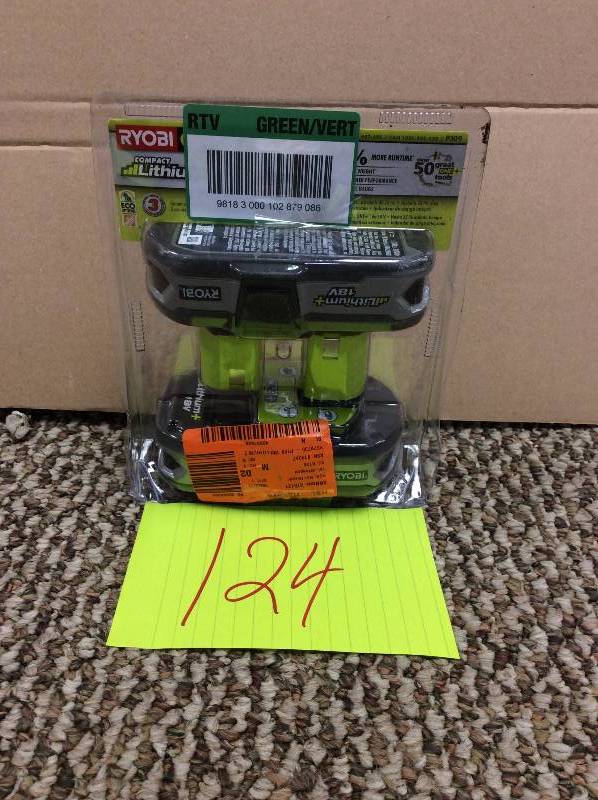 lot 124 image: Ryobi 18-Volt ONE Lithium-Ion Compact Lithium Battery Pack 1.5Ah (2-Pack) new