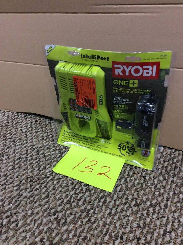 lot 132 image: Ryobi ONE Intelliport 18V battery and Charger upgrade kit