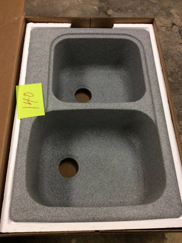 lot 140 image: Swanstone 22-in x 33-in Gray Granite Double-Basin Composite