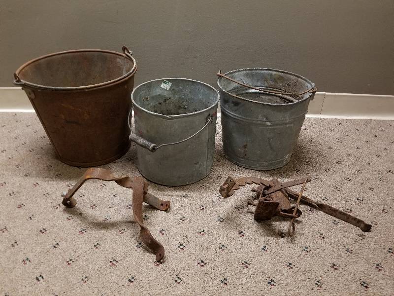 lot 27 image: Lot - Metal Bucket, Can, Etc
