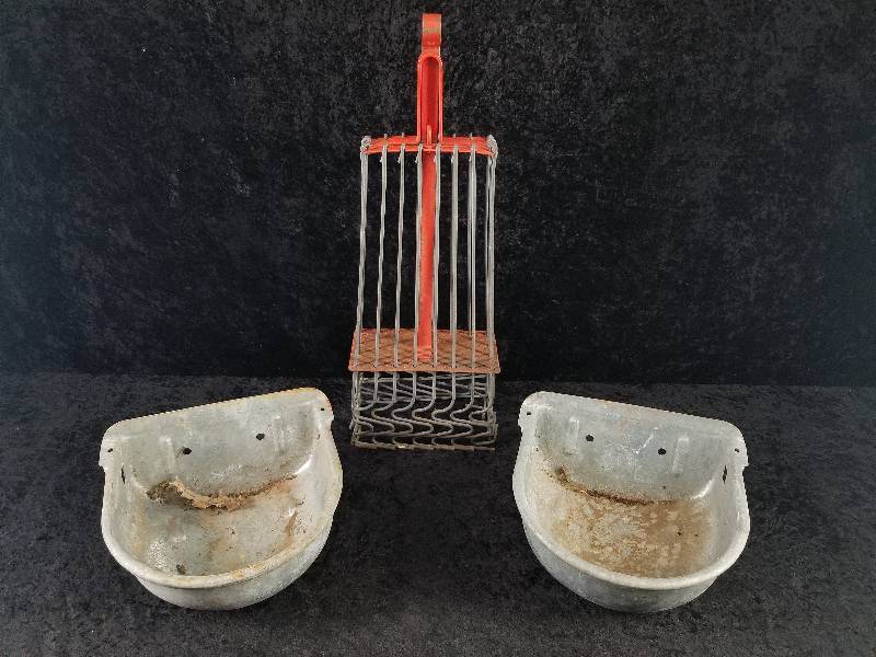lot 47 image: Lot - Galvanized Barn Stanchion DrinkersFeeders, Chimney Sweep
