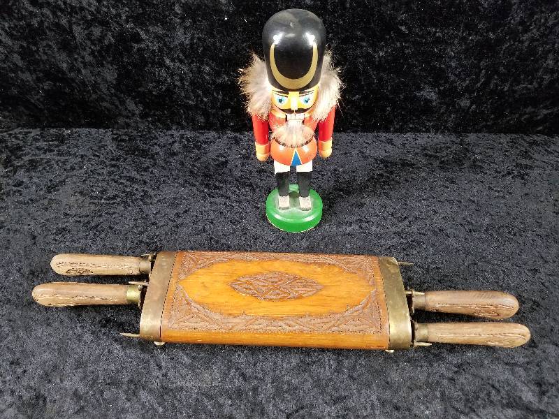 lot 69 image: Lot - Wood Carved Knife Set, Nutcracker (Made in GDR)