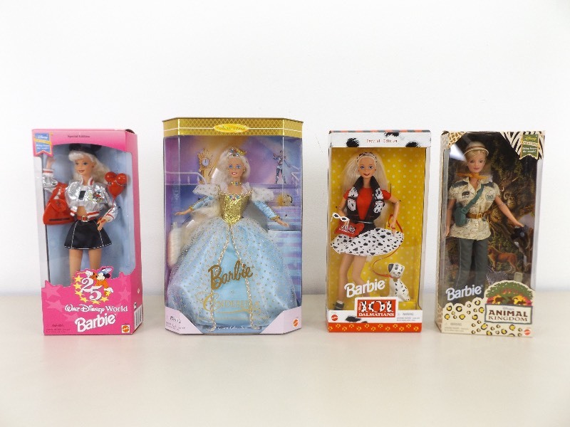 lot 11 image: 4 New in Box, NRFB, Disney Themed Collectors Barbie Dolls