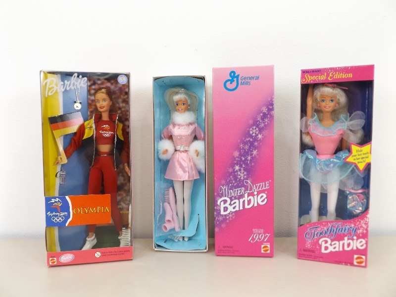 lot 18 image: 3 New in Box, NRFB, Olympia, Winter Dazzle, and Toothfairy Barbie Collectors Dolls