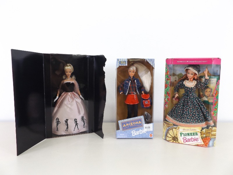lot 20 image: 3 New in Box, NRFB, Timeless Silhouette, Arizona Jeans, and Pioneer Barbie Collectors Dolls