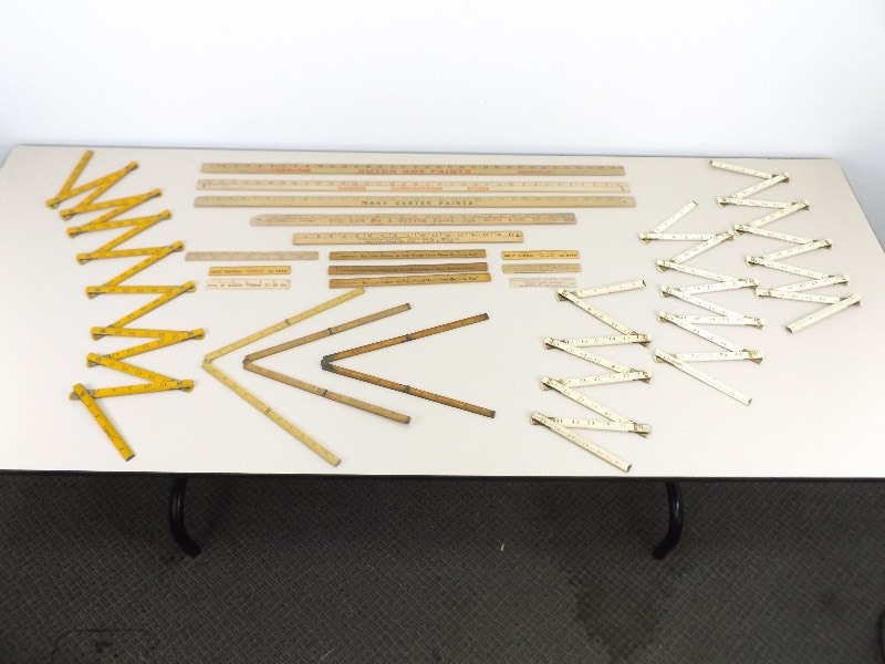 lot 48 image: Lot of Vintage Wood Yardsticks, Rulers, and Measuring Tools