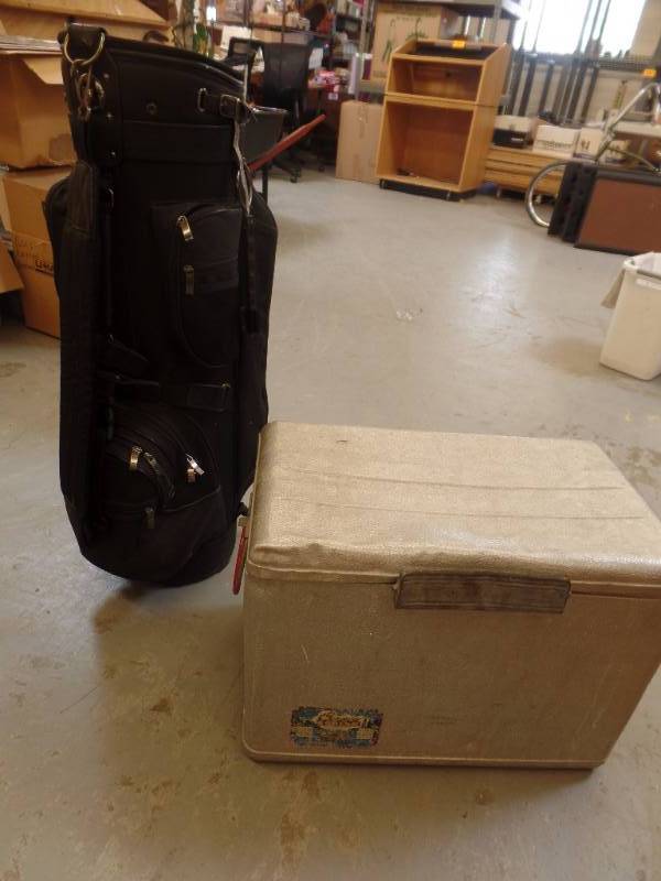 VINTAGE COOLER AND GOLD BAG