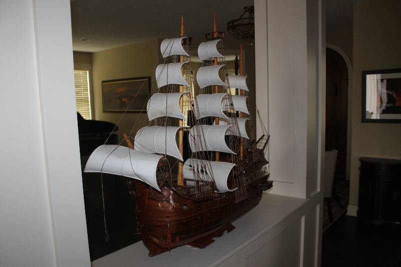 lot 2 image: 4-Mast Wood Sailboat Model w Stand
