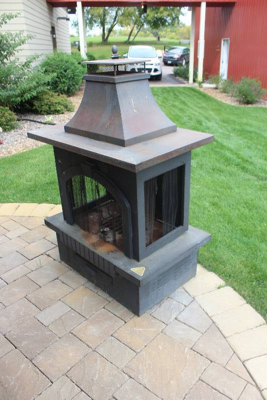 lot 9 image: Stand-Alone Brick-Back 3-Open Sided Outdoor Fireplace w Grate, Ash Collection, Screens, Accessories