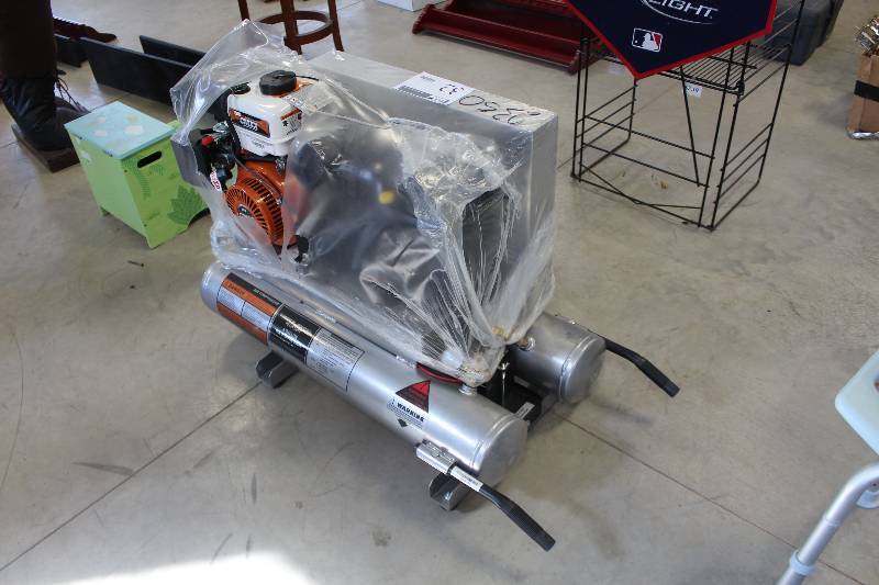 lot 32 image: Univeral Power Equipment Industrial Heavy Duty 8-Gallon Air Compressor w Commercial Series CMXX 208cc Gasoline Motor
