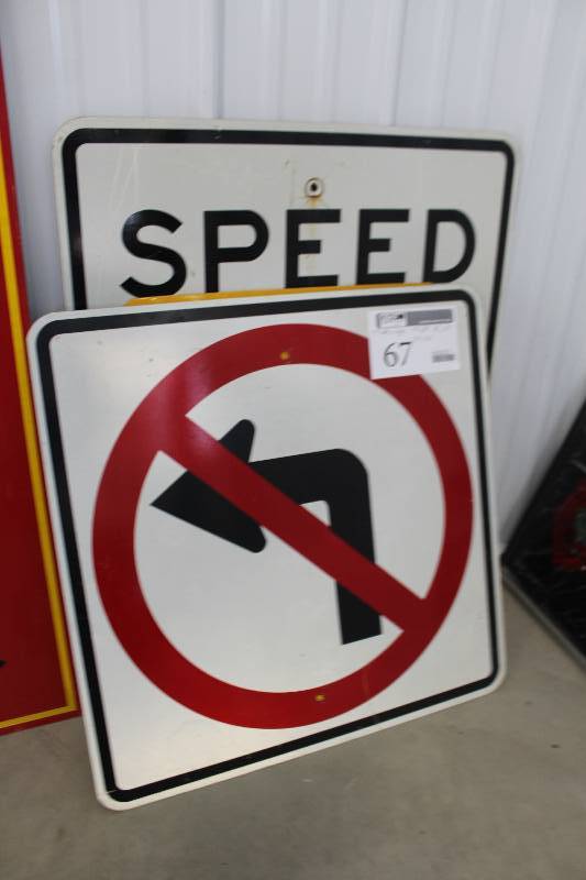 lot 67 image: Lot of (4) Traffic Signs Includes Stop, Curve Ahead, Trail Xing, Speed Limit 80