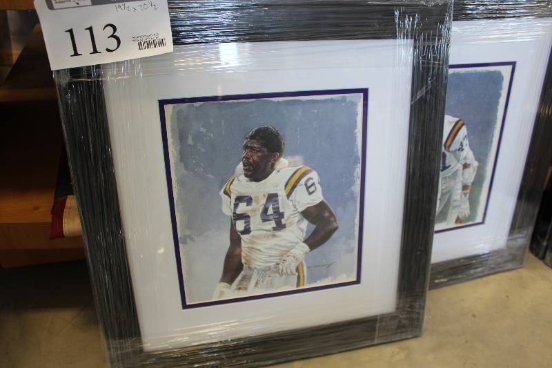 lot 113 image: #64 Minnesota Vikings Player by M. Corning Signed Framed Matted Print